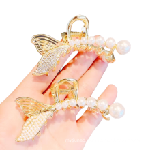 Bandeau Opaska Alloy Pearl Rhinestone Golden Mermaid Hair Claw Big Shark Clip for Thick Hair Hair Accessories for Women Girl Dropshipping